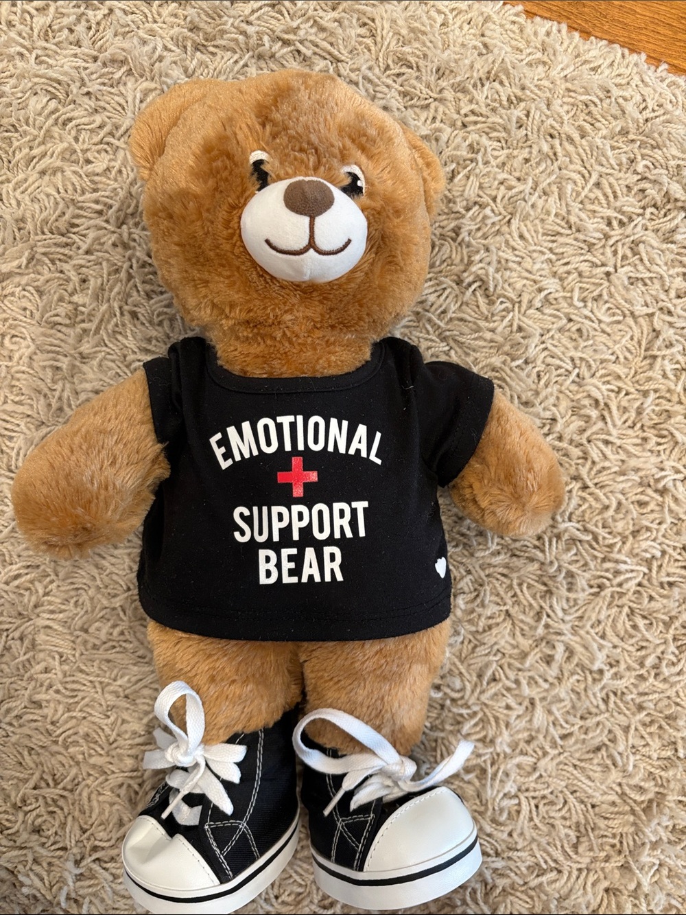 Build-A-Bear Brown Plush with Black 'Emotional Support Bear' Tee